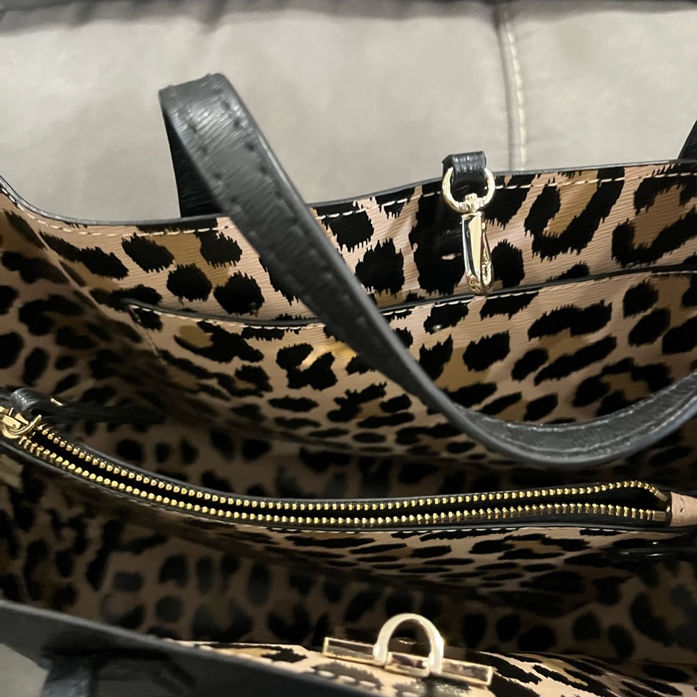Kate Spade Black Satchel with Leopard Print Inside